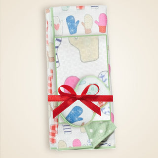 Mitten Kitchen Bundle with tea towel, mini towel and sponge tied with a red bow
