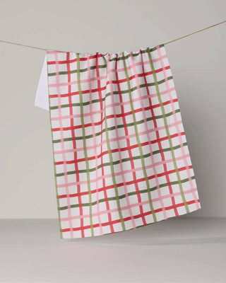 Festive Plaid Geometry Tea Towel