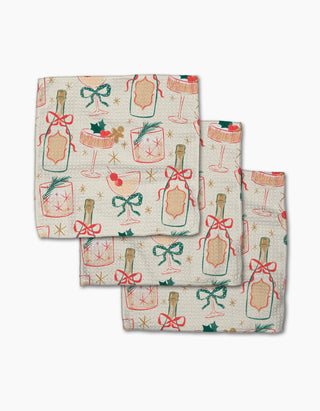Christmas Cocktails Geometry Dishcloth Set of 3