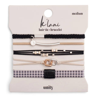 K'lani Unity Hair Tie Bracelets | Black + White Gingham 5-Pack
