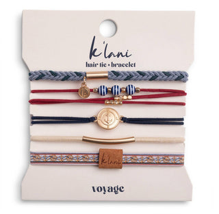 K'lani Voyage hair tie bracelets in navy red and gold with anchor charm