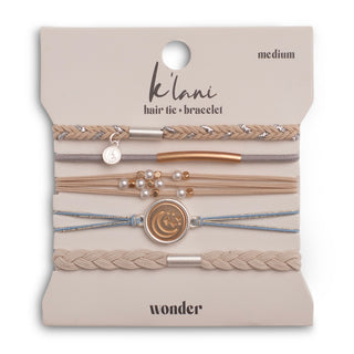 K'lani Wonder Hair Tie Bracelets | Gold Spiral + Pearl Neutral 5-Pack