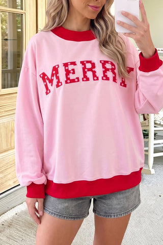 Pink Merry polka dot mock neck Christmas sweatshirt
