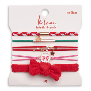 K'lani Joy Hair Tie Bracelets | Holiday Red + Bow 5-Pack