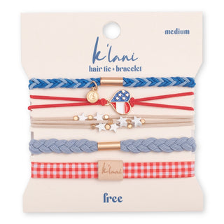 K'lani Free Hair Tie Bracelets | Patriotic Flag + Stars 5-Pack