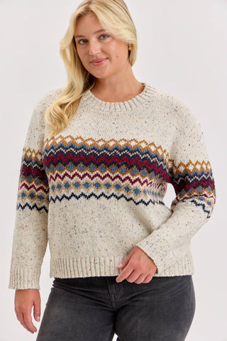 Como fair isle mid block sweater in denim, plus size