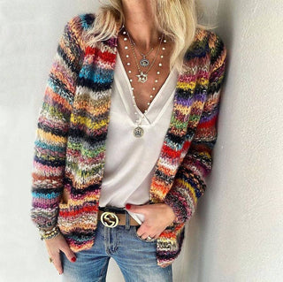 Rainbow striped oversized cardigan in red