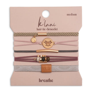 K'lani Breathe hair tie bracelets with gold lotus pendant