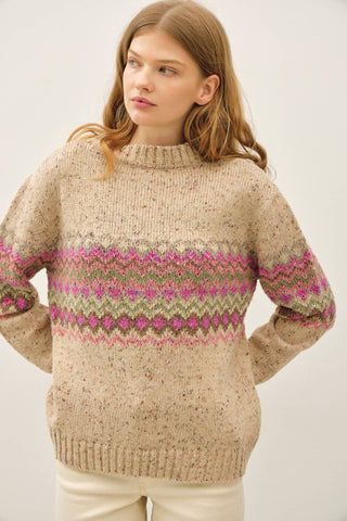 Como fair isle mid block sweater in dahlia