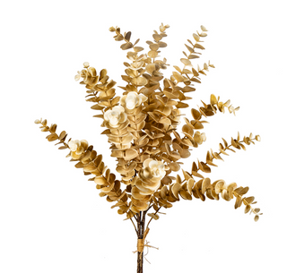 25" Eucalyptus Bundle Cream | Faux Neutral Gold Stems