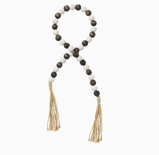 Black + White Wood Bead Garland with Tassels