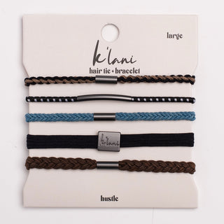 K'lani Hustle Hair Tie Bracelets | Black + Gunmetal Large 5-Pack