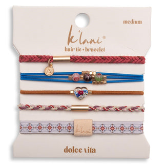 K'lani Dolce Vita Hair Tie Bracelets | Millefiori Glass + Heart 5-Pack