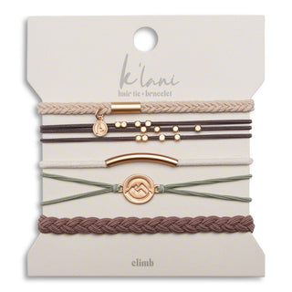 K'lani Climb hair tie bracelets with gold mountain pendant