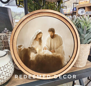 8 inch round nativity canvas art
