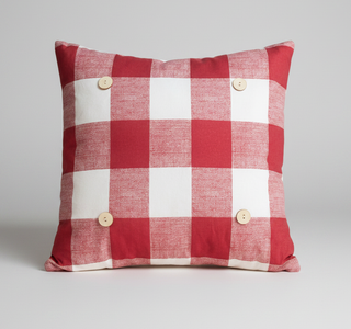 Lipstick Red Buffalo Plaid Square Button Pillow