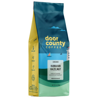 Door County Coffee Hawaiian Hazelnut Ground Coffee | Hazelnut & Coconut 10 oz