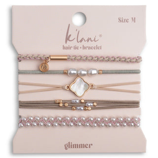 K'lani Glimmer Hair Tie Bracelets | Pearl + Mother-of-Pearl Clover 5-Pack