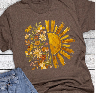 Boho Sun Floral Tee | Wildflower + Sunburst Graphic Tee