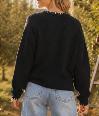 BOO Embroidered Halloween Knit Sweater