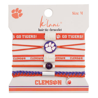 K'lani Clemson game day hair tie bracelets in orange and purple