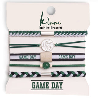 K'lani Green + White Game Day Hair Tie Bracelets | Team Spirit 5-Pack