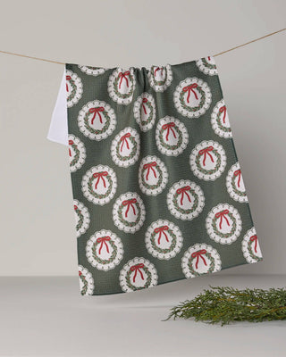 Merry Wreaths Geometry Tea Towel