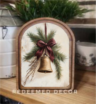 6x8 arch top framed art of a Christmas bell