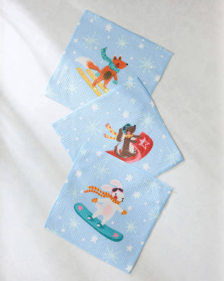 Snowy Friends Geometry Dishcloth Set of 3