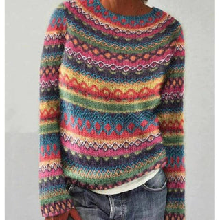Fair isle crewneck sweater in fuchsia