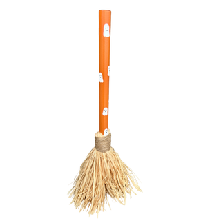 12" Orange Ghost Raffia Witch Broom