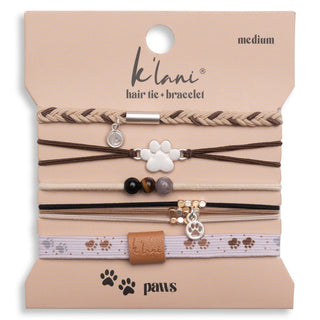 K'lani Paws Hair Tie Bracelets | Dog Lover Paw Print 5-Pack