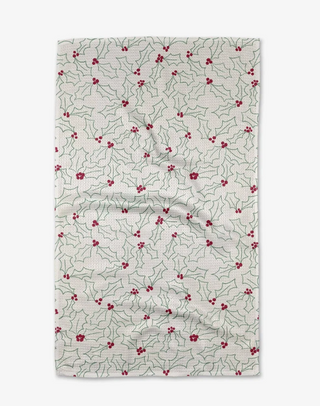 Merry Holly Geometry Tea Towel
