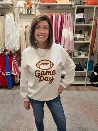Embroidered Game Day Sweatshirt | Cream Football Crewneck