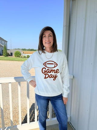 Embroidered Game Day Sweatshirt | Cream Football Crewneck