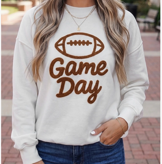 Embroidered Game Day Sweatshirt | Cream Football Crewneck
